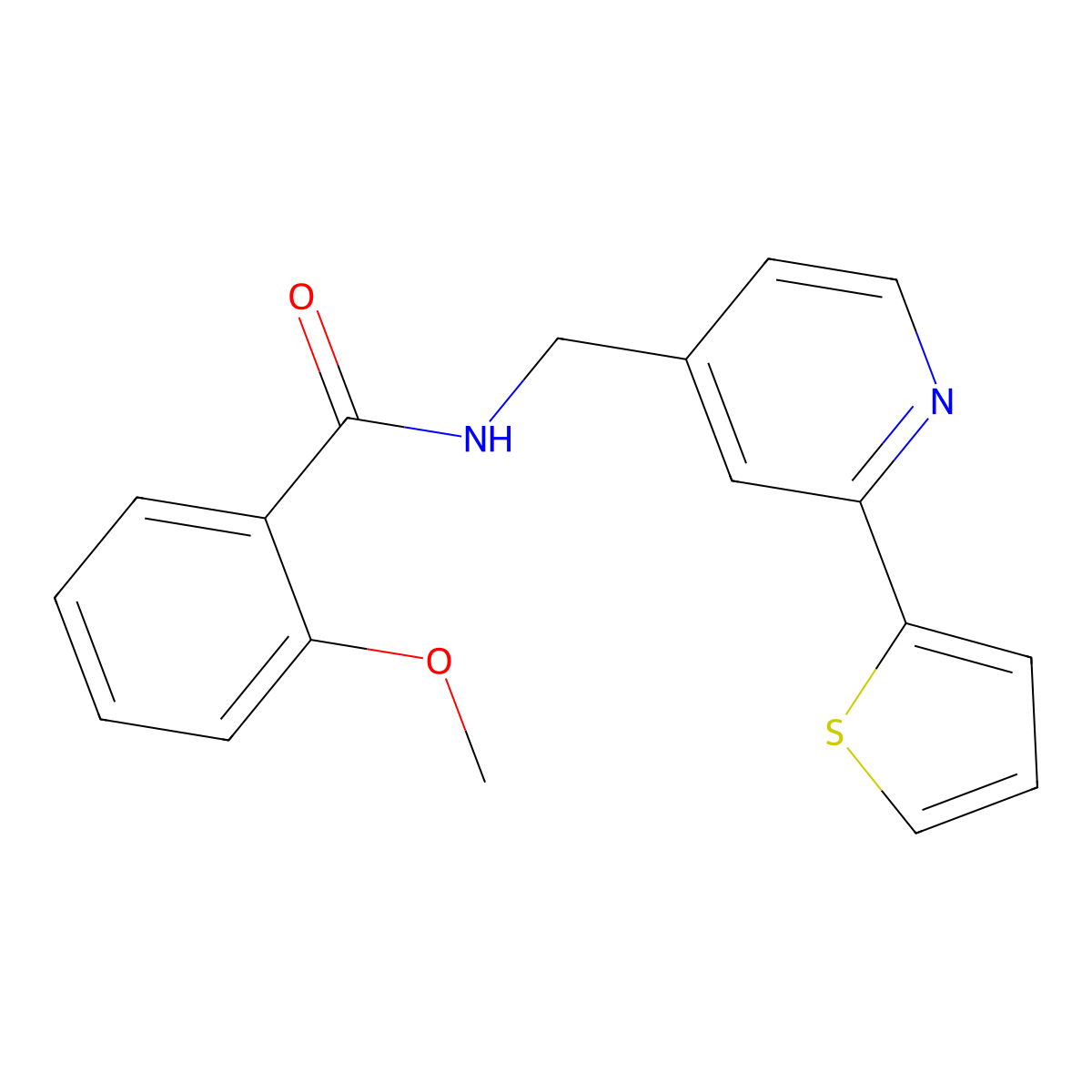 2-methoxy-N-((2-(thiophen-2-yl)pyridin-4-yl)methyl)benzamide molecular structure, CAS 2034545-08-7