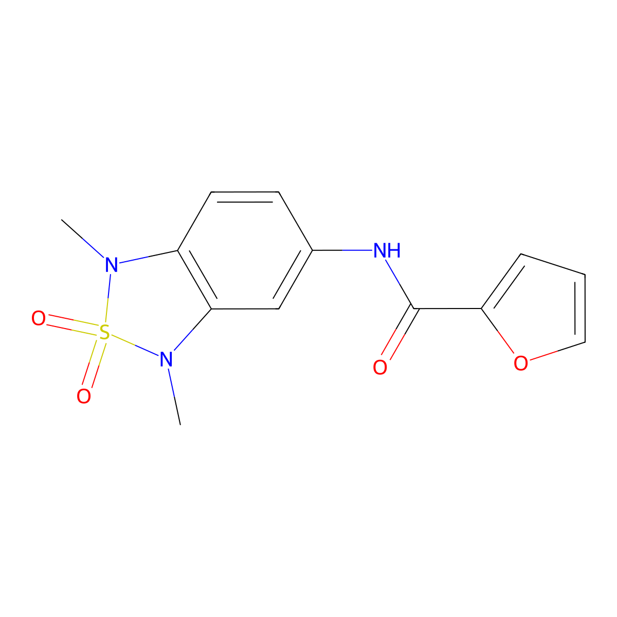 N-(1,3-dimethyl-2,2-dioxido-1,3-dihydrobenzo[c][1,2,5]thiadiazol-5-yl)furan-2-carboxamide molecular structure, CAS 2034545-09-8