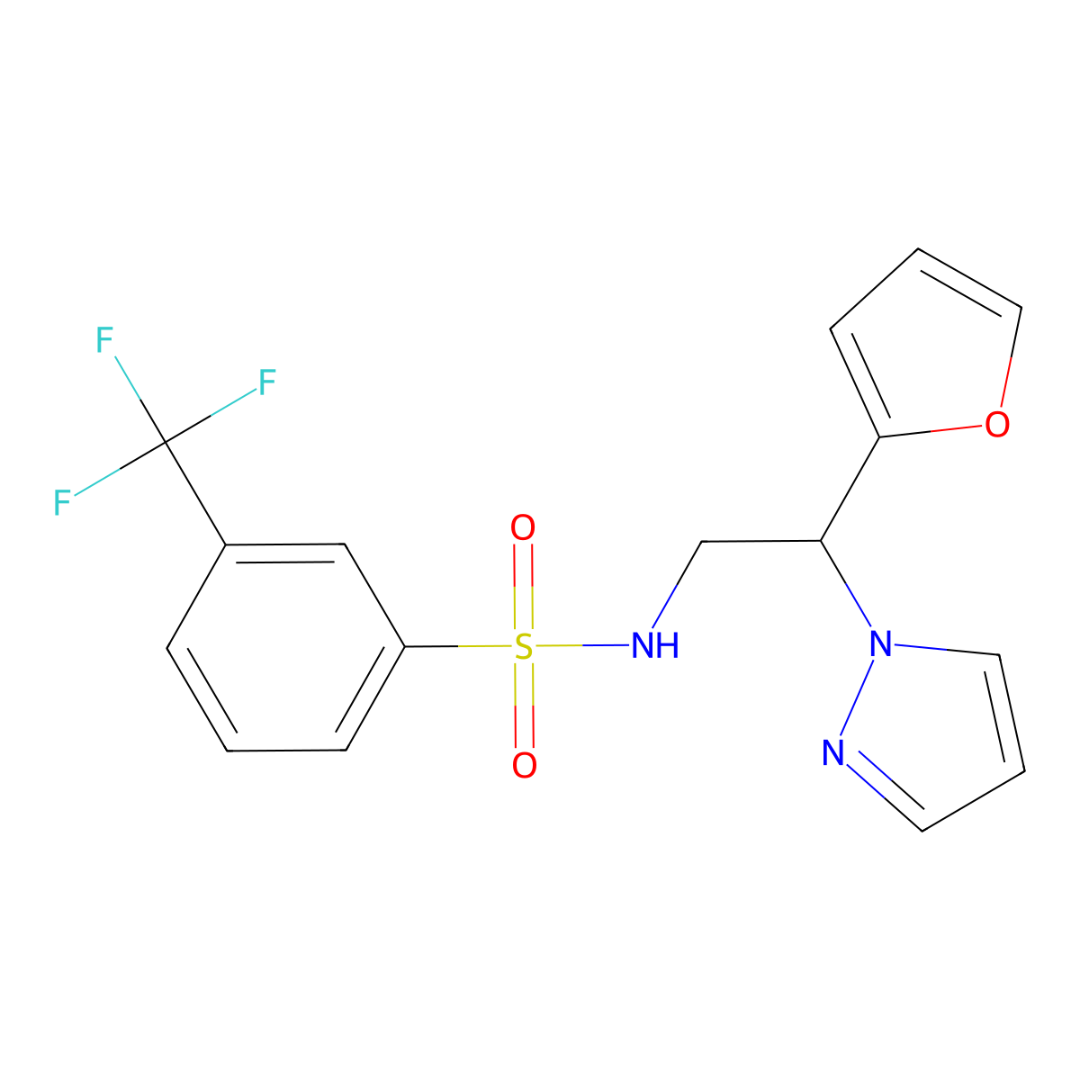 N-[2-(furan-2-yl)-2-(1H-pyrazol-1-yl)ethyl]-3-(trifluoromethyl)benzene-1-sulfonamide molecular structure, CAS 2034545-12-3