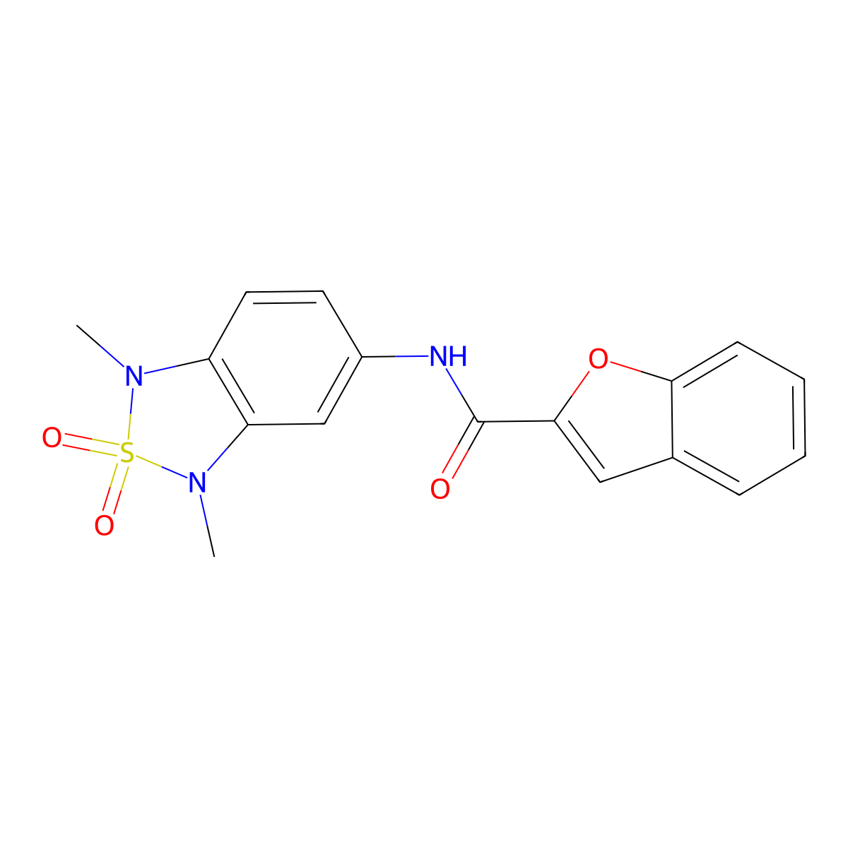 N-(1,3-dimethyl-2,2-dioxido-1,3-dihydrobenzo[c][1,2,5]thiadiazol-5-yl)benzofuran-2-carboxamide molecular structure, CAS 2034545-14-5