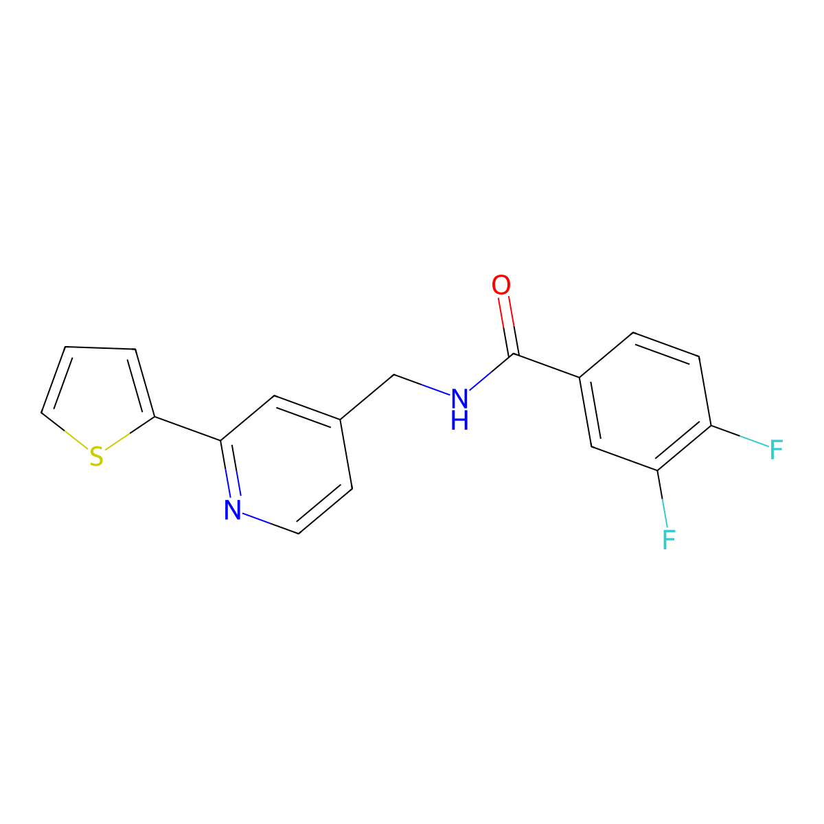 3,4-difluoro-N-((2-(thiophen-2-yl)pyridin-4-yl)methyl)benzamide molecular structure, CAS 2034545-15-6