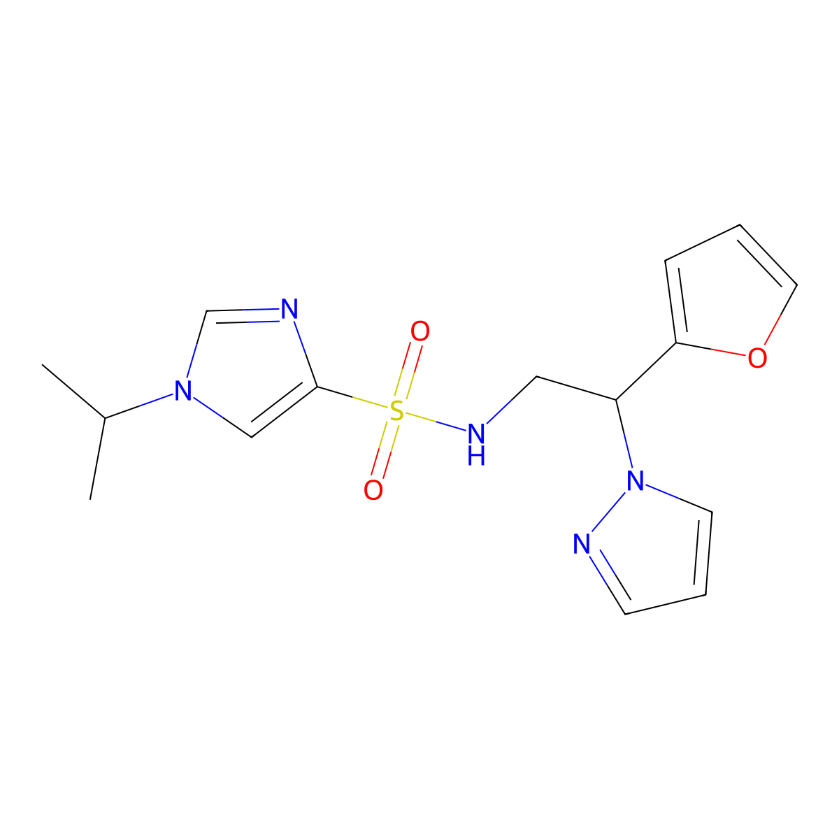 N-(2-(furan-2-yl)-2-(1H-pyrazol-1-yl)ethyl)-1-isopropyl-1H-imidazole-4-sulfonamide molecular structure, CAS 2034545-18-9