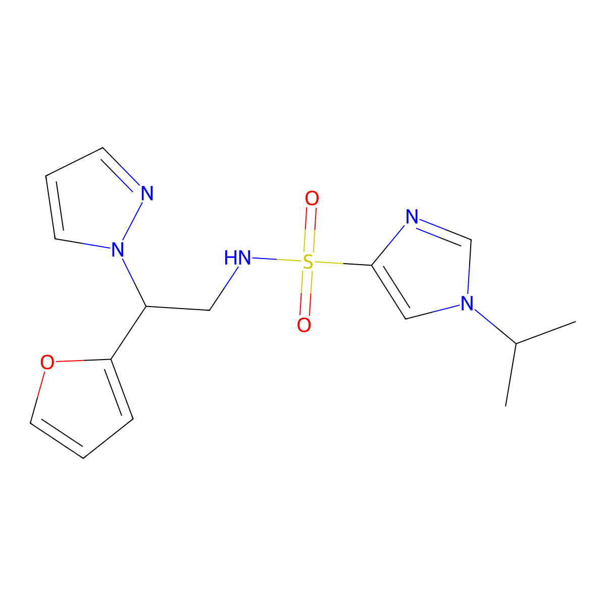 N-(2-(furan-2-yl)-2-(1H-pyrazol-1-yl)ethyl)-1-isopropyl-1H-imidazole-4-sulfonamide molecular structure, CAS 2034545-18-9