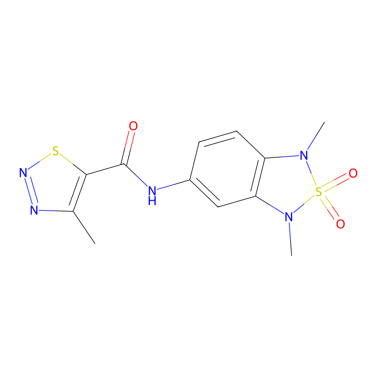 N-(1,3-dimethyl-2,2-dioxido-1,3-dihydrobenzo[c][1,2,5]thiadiazol-5-yl)-4-methyl-1,2,3-thiadiazole-5-carboxamide molecular structure, CAS 2034545-21-4