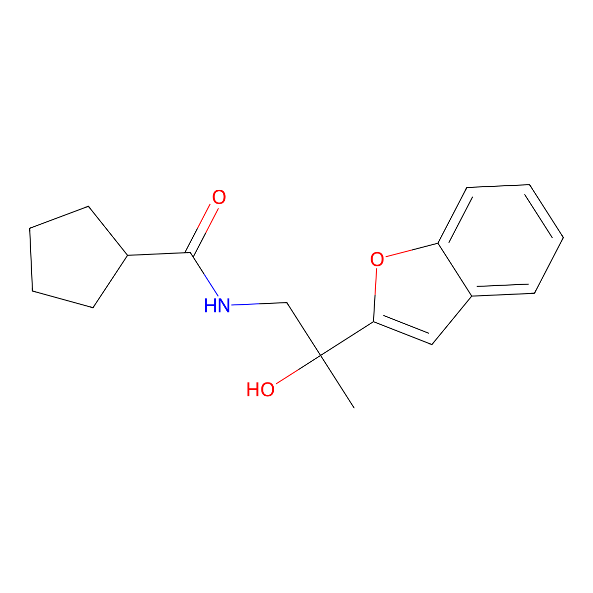 N-(2-(benzofuran-2-yl)-2-hydroxypropyl)cyclopentanecarboxamide molecular structure, CAS 2034545-22-5