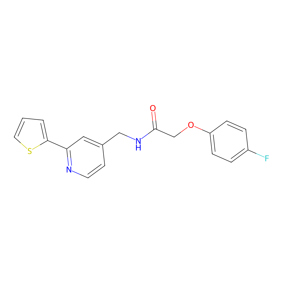 2-(4-fluorophenoxy)-N-{[2-(thiophen-2-yl)pyridin-4-yl]methyl}acetamide molecular structure, CAS 2034545-23-6