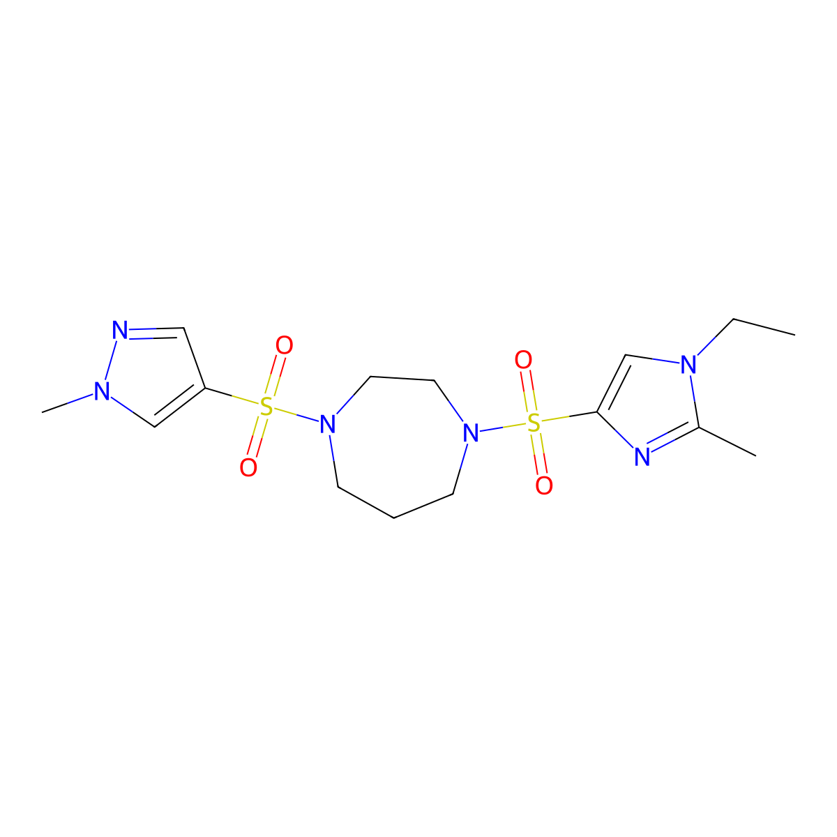 1-[(1-ethyl-2-methyl-1H-imidazol-4-yl)sulfonyl]-4-[(1-methyl-1H-pyrazol-4-yl)sulfonyl]-1,4-diazepane molecular structure, CAS 2034545-25-8