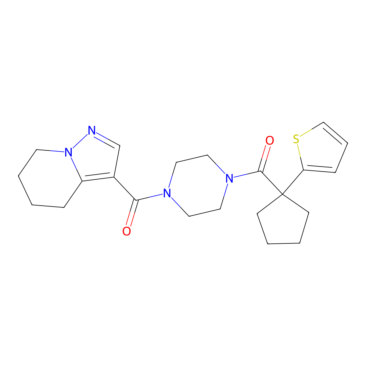 (4,5,6,7-Tetrahydropyrazolo[1,5-a]pyridin-3-yl)(4-(1-(thiophen-2-yl)cyclopentanecarbonyl)piperazin-1-yl)methanone molecular structure, CAS 2034545-26-9
