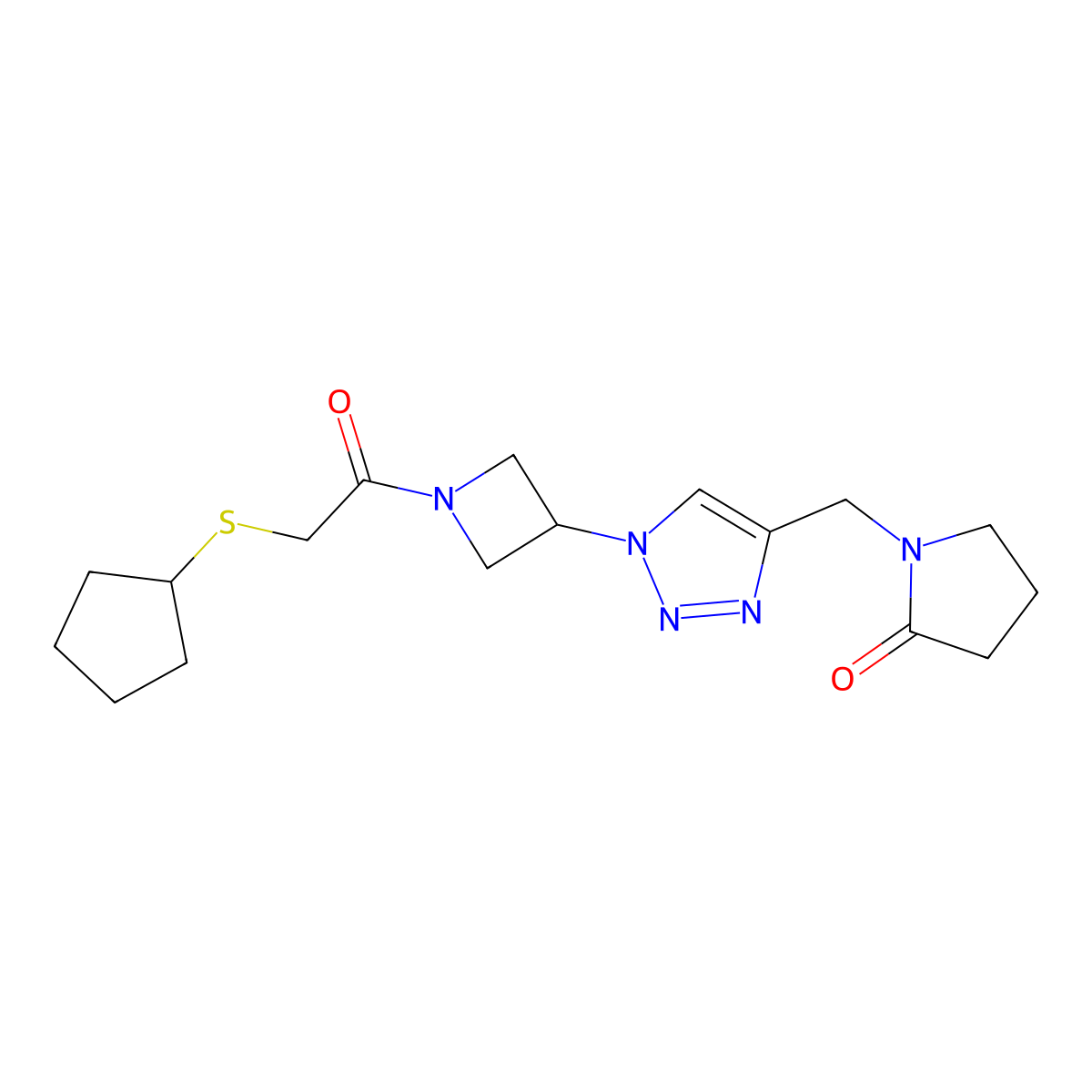 1-((1-(1-(2-(cyclopentylthio)acetyl)azetidin-3-yl)-1H-1,2,3-triazol-4-yl)methyl)pyrrolidin-2-one molecular structure, CAS 2034545-31-6