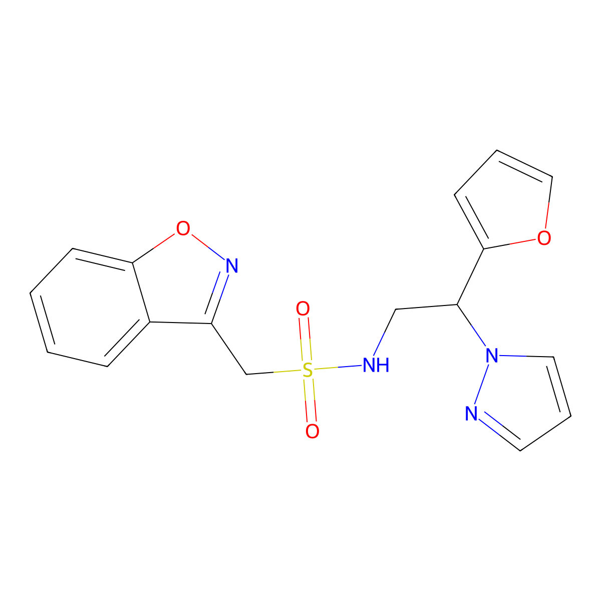 1-(benzo[d]isoxazol-3-yl)-N-(2-(furan-2-yl)-2-(1H-pyrazol-1-yl)ethyl)methanesulfonamide molecular structure, CAS 2034545-34-9