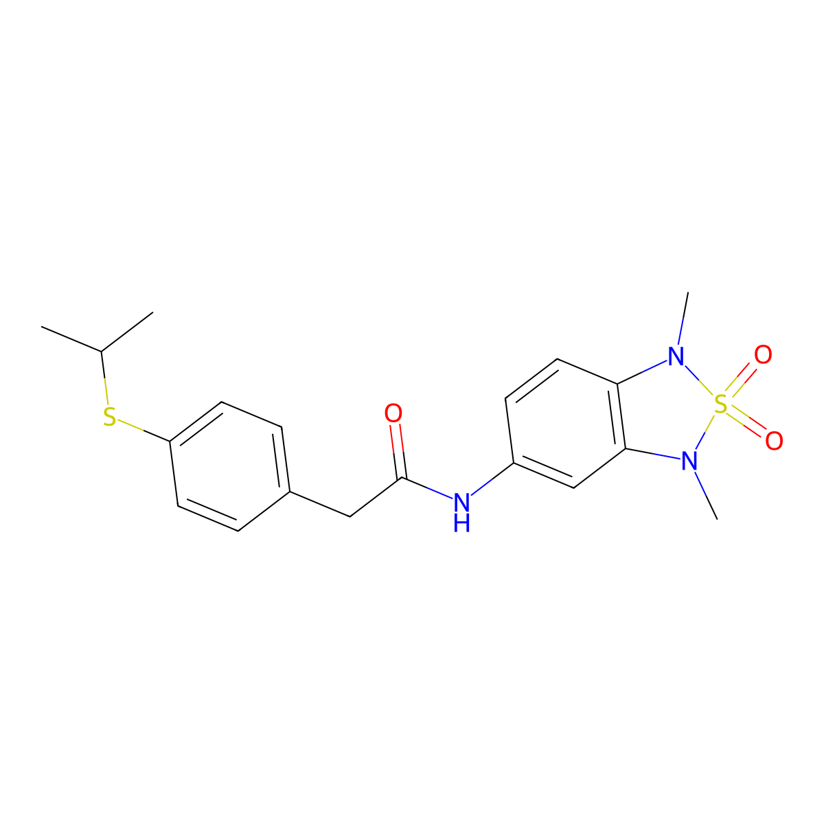 N-(1,3-dimethyl-2,2-dioxido-1,3-dihydrobenzo[c][1,2,5]thiadiazol-5-yl)-2-(4-(isopropylthio)phenyl)acetamide molecular structure, CAS 2034545-35-0
