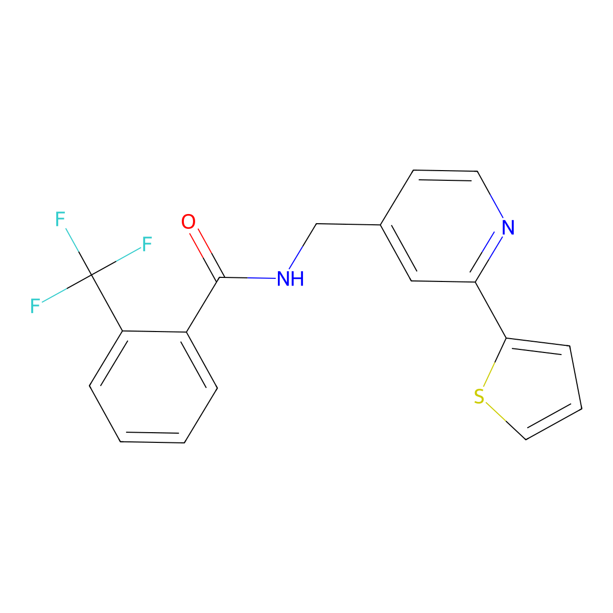 N-((2-(thiophen-2-yl)pyridin-4-yl)methyl)-2-(trifluoromethyl)benzamide molecular structure, CAS 2034545-36-1