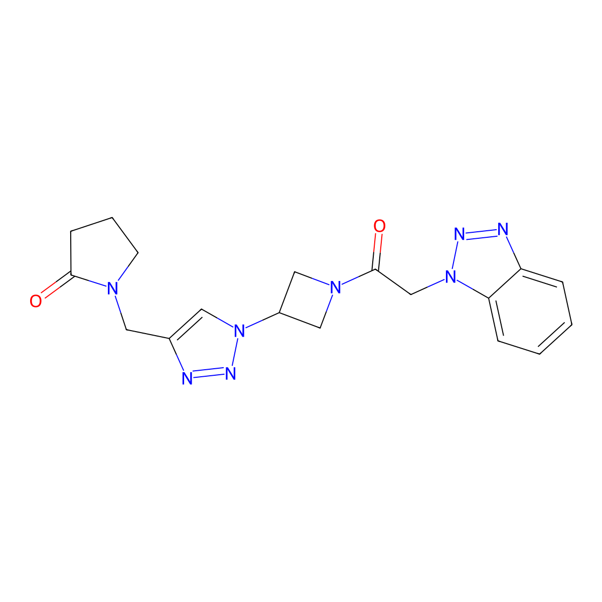 1-((1-(1-(2-(1H-benzo[d][1,2,3]triazol-1-yl)acetyl)azetidin-3-yl)-1H-1,2,3-triazol-4-yl)methyl)pyrrolidin-2-one molecular structure, CAS 2034545-39-4