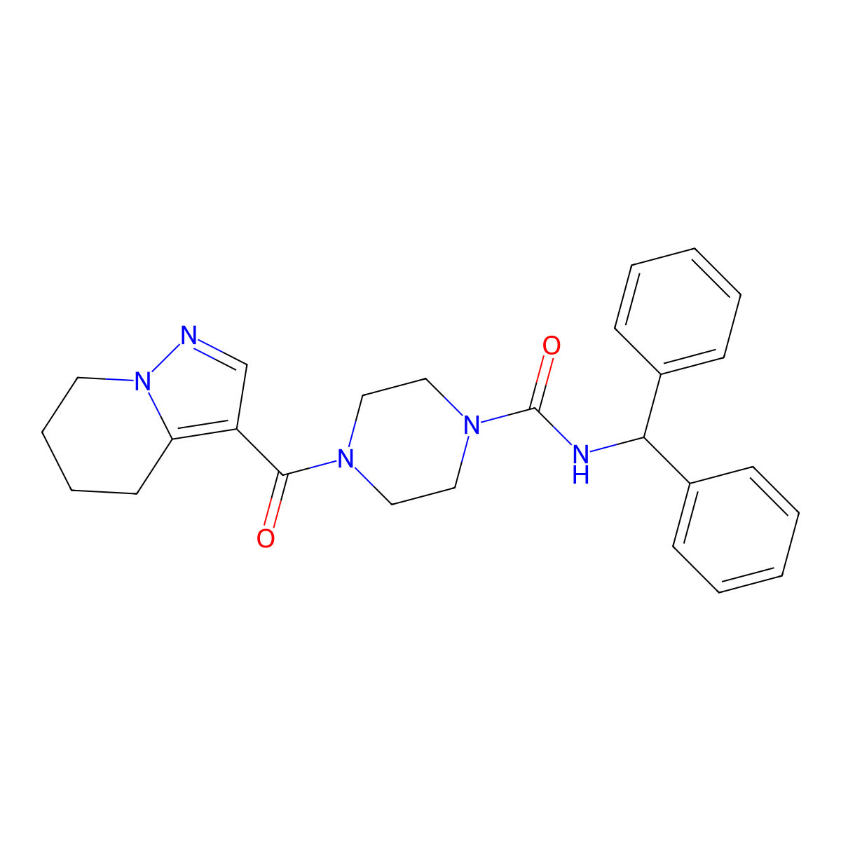 N-benzhydryl-4-(4,5,6,7-tetrahydropyrazolo[1,5-a]pyridine-3-carbonyl)piperazine-1-carboxamide molecular structure, CAS 2034545-42-9