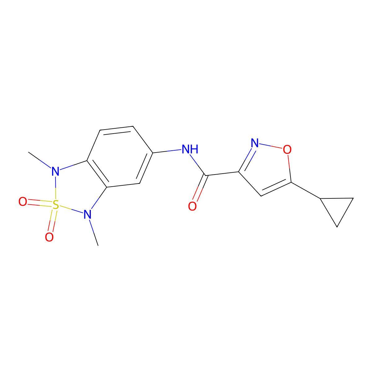5-cyclopropyl-N-(1,3-dimethyl-2,2-dioxido-1,3-dihydrobenzo[c][1,2,5]thiadiazol-5-yl)isoxazole-3-carboxamide molecular structure, CAS 2034545-43-0