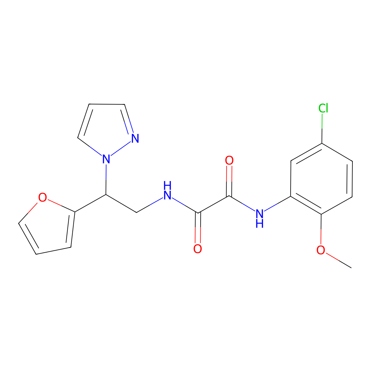 N1-(5-chloro-2-methoxyphenyl)-N2-(2-(furan-2-yl)-2-(1H-pyrazol-1-yl)ethyl)oxalamide molecular structure, CAS 2034545-48-5