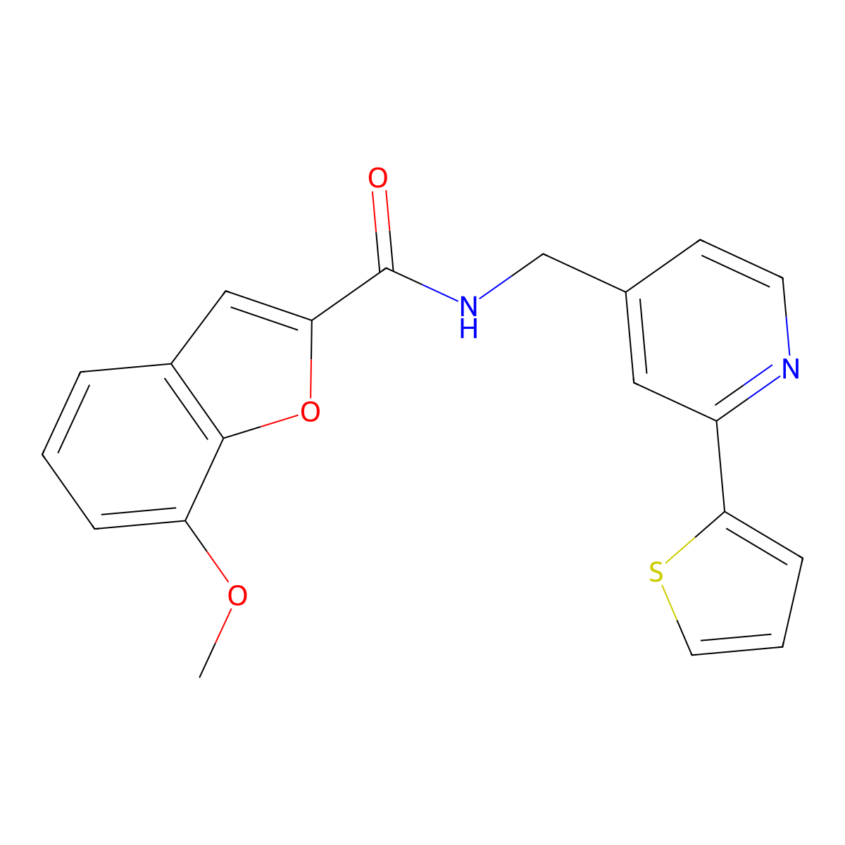 7-methoxy-N-((2-(thiophen-2-yl)pyridin-4-yl)methyl)benzofuran-2-carboxamide molecular structure, CAS 2034545-53-2