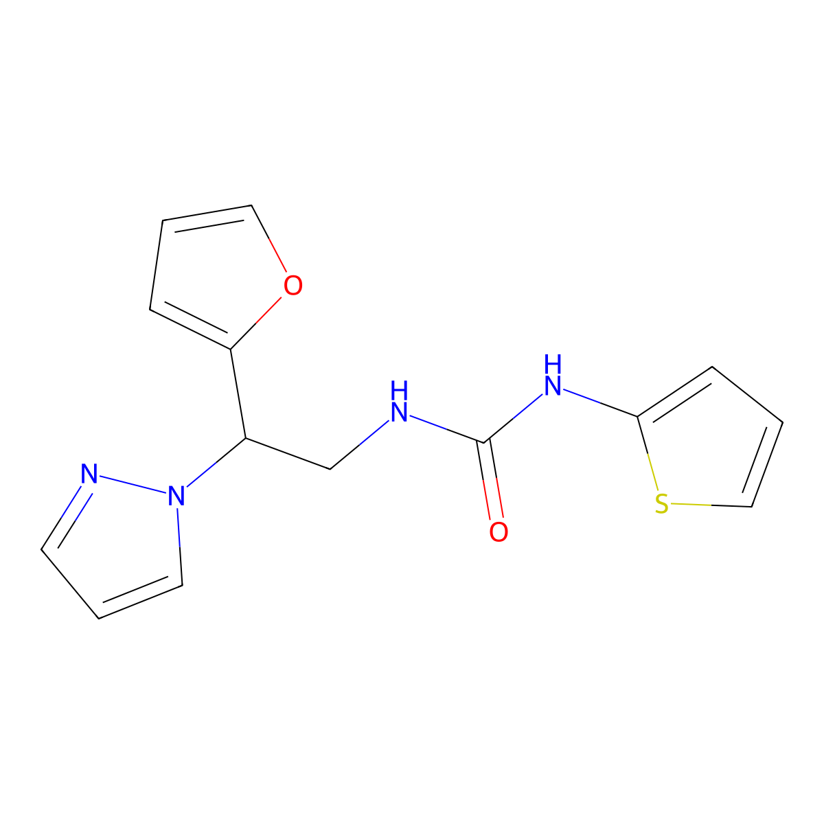 1-[2-(furan-2-yl)-2-(1H-pyrazol-1-yl)ethyl]-3-(thiophen-2-yl)urea molecular structure, CAS 2034545-58-7