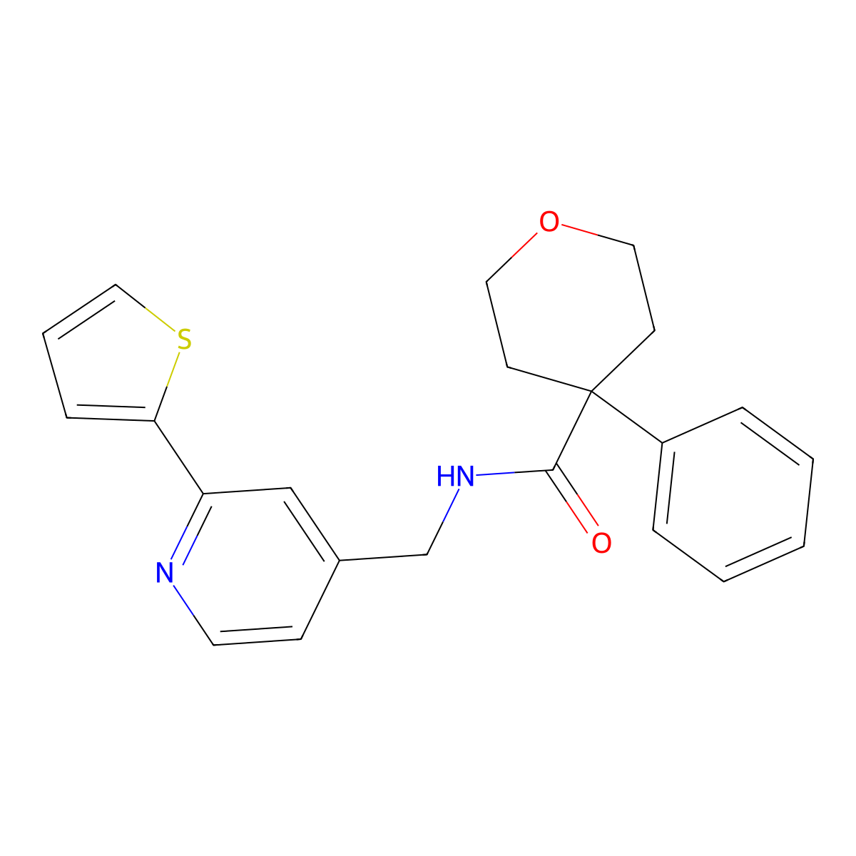 4-phenyl-N-((2-(thiophen-2-yl)pyridin-4-yl)methyl)tetrahydro-2H-pyran-4-carboxamide molecular structure, CAS 2034545-61-2