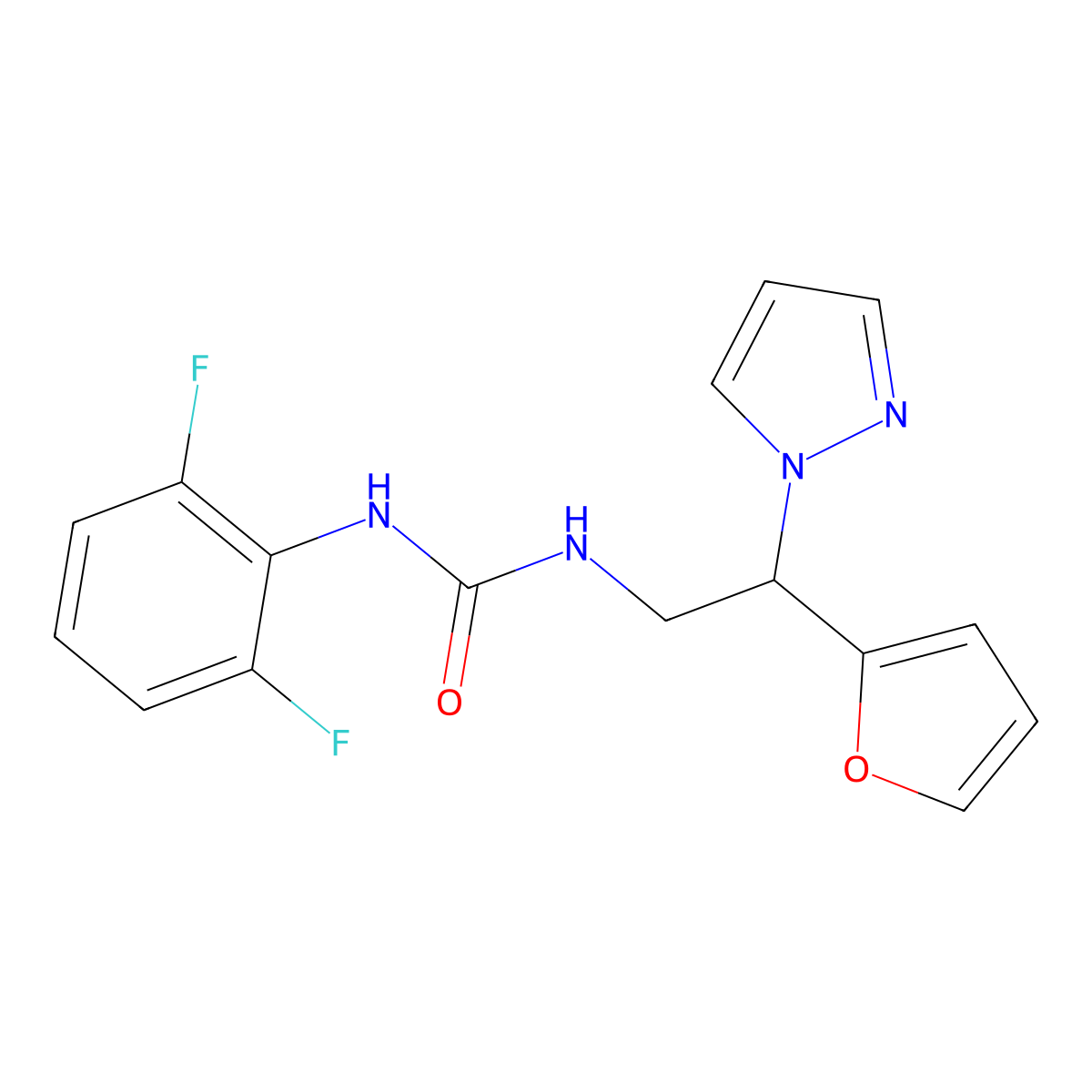 1-(2,6-difluorophenyl)-3-(2-(furan-2-yl)-2-(1H-pyrazol-1-yl)ethyl)urea molecular structure, CAS 2034545-63-4