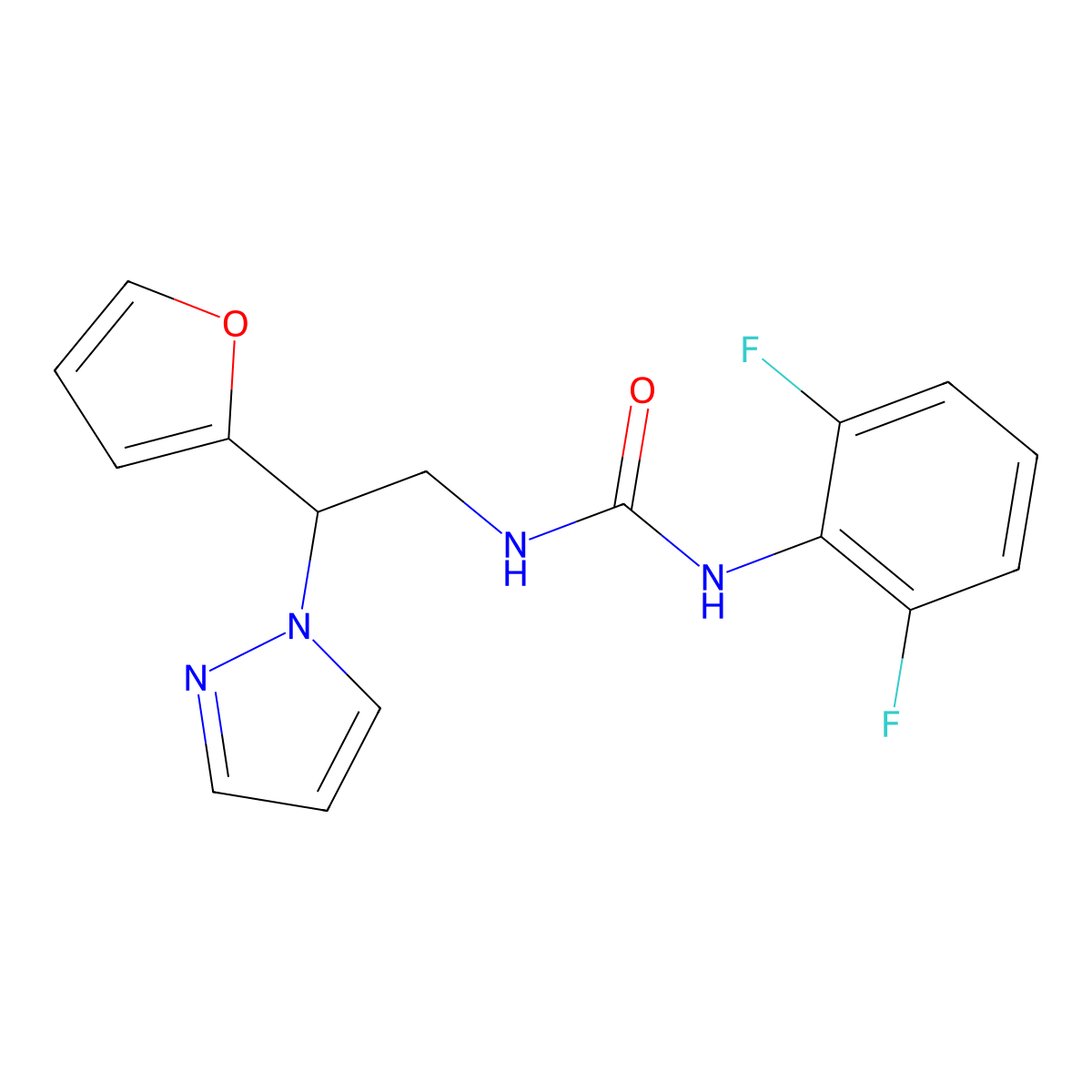 1-(2,6-difluorophenyl)-3-(2-(furan-2-yl)-2-(1H-pyrazol-1-yl)ethyl)urea molecular structure, CAS 2034545-63-4