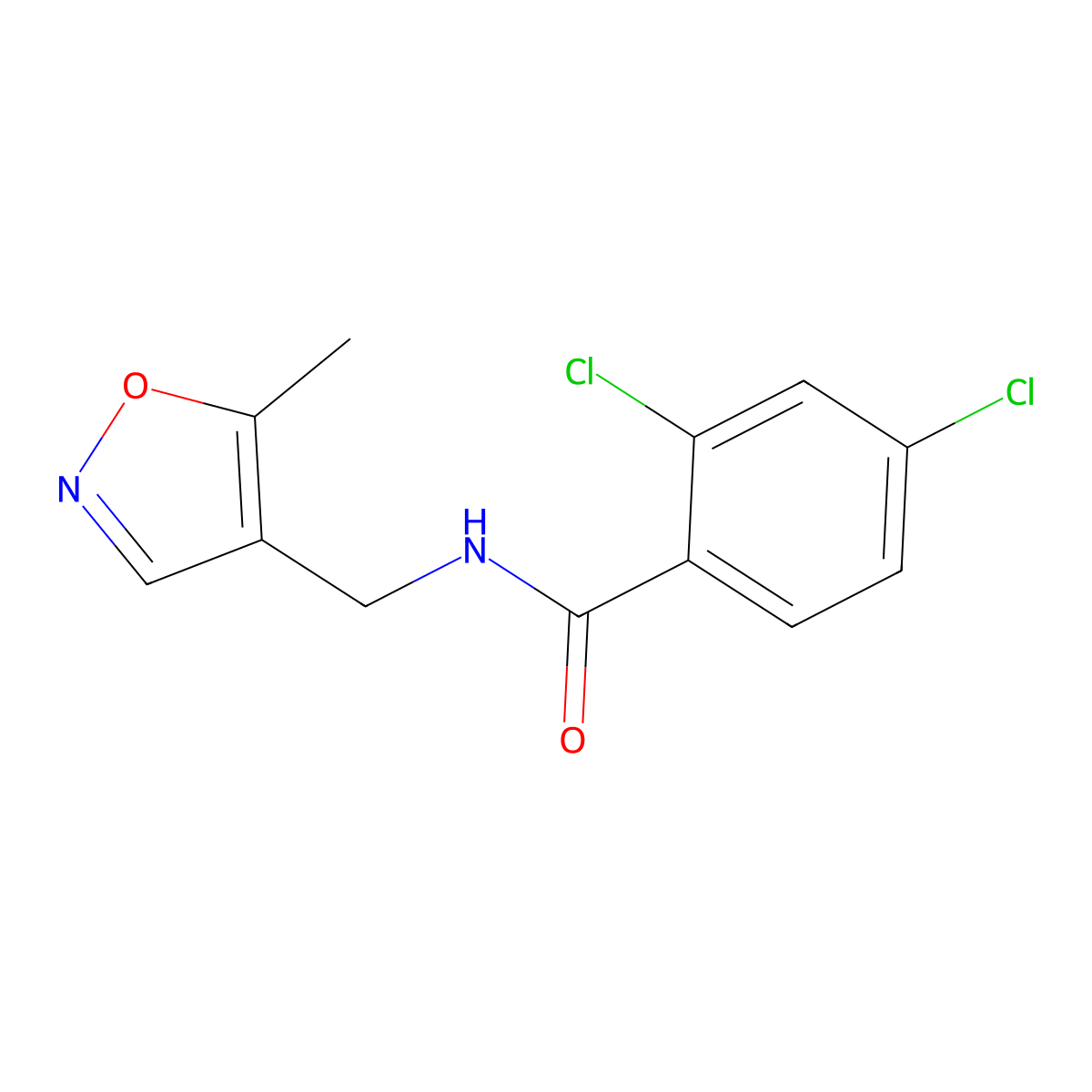 2,4-dichloro-N-((5-methylisoxazol-4-yl)methyl)benzamide molecular structure, CAS 2034545-65-6