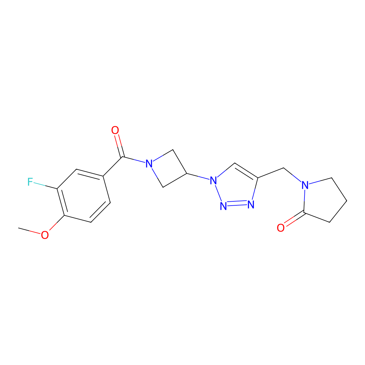 1-((1-(1-(3-fluoro-4-methoxybenzoyl)azetidin-3-yl)-1H-1,2,3-triazol-4-yl)methyl)pyrrolidin-2-one molecular structure, CAS 2034545-67-8