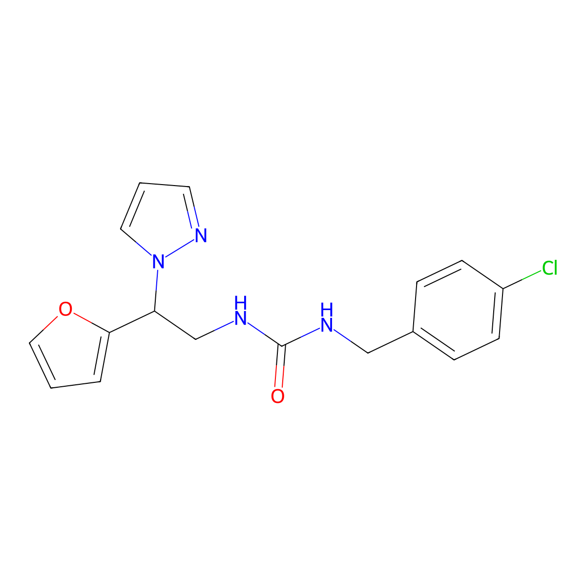 1-(4-chlorobenzyl)-3-(2-(furan-2-yl)-2-(1H-pyrazol-1-yl)ethyl)urea molecular structure, CAS 2034545-70-3