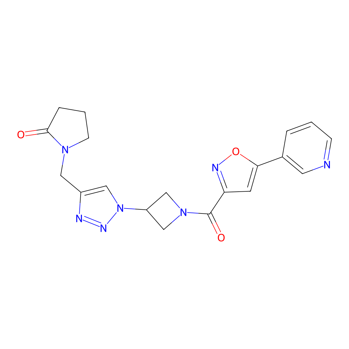 1-((1-(1-(5-(pyridin-3-yl)isoxazole-3-carbonyl)azetidin-3-yl)-1H-1,2,3-triazol-4-yl)methyl)pyrrolidin-2-one molecular structure, CAS 2034545-72-5