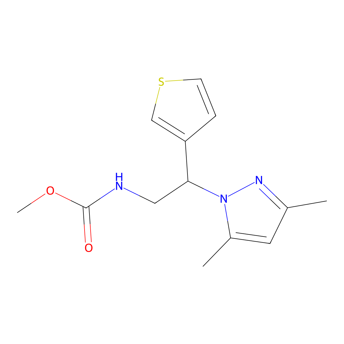 methyl (2-(3,5-dimethyl-1H-pyrazol-1-yl)-2-(thiophen-3-yl)ethyl)carbamate molecular structure, CAS 2034545-79-2