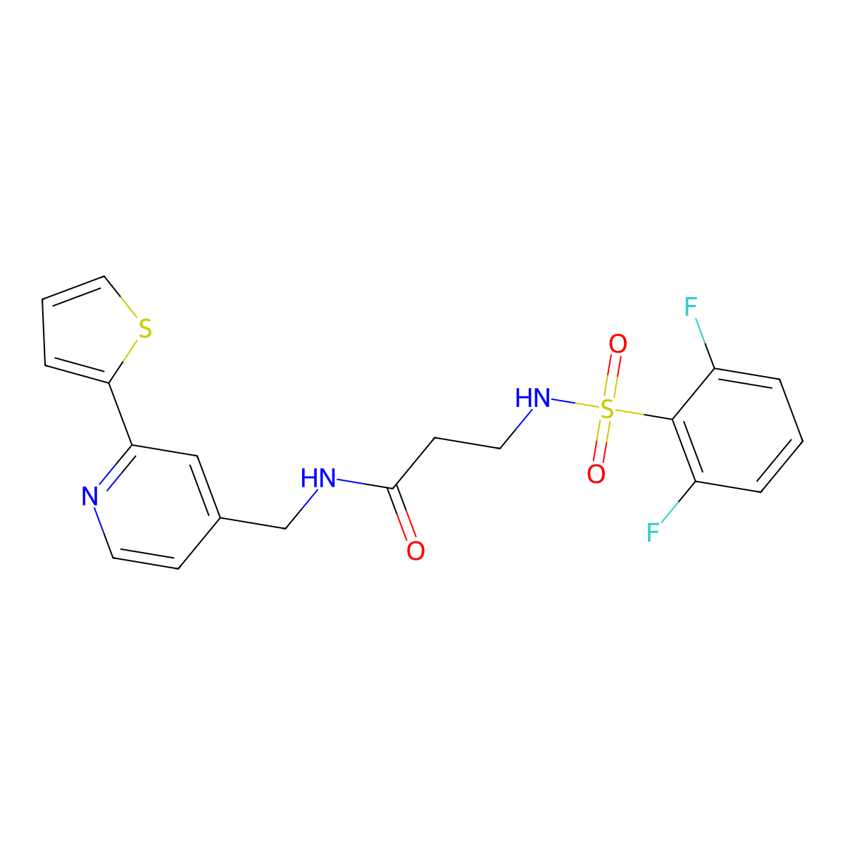 3-(2,6-difluorophenylsulfonamido)-N-((2-(thiophen-2-yl)pyridin-4-yl)methyl)propanamide molecular structure, CAS 2034545-82-7