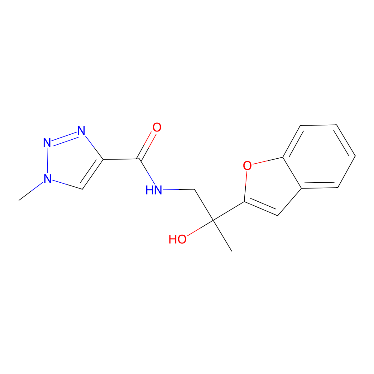 N-(2-(benzofuran-2-yl)-2-hydroxypropyl)-1-methyl-1H-1,2,3-triazole-4-carboxamide molecular structure, CAS 2034545-89-4