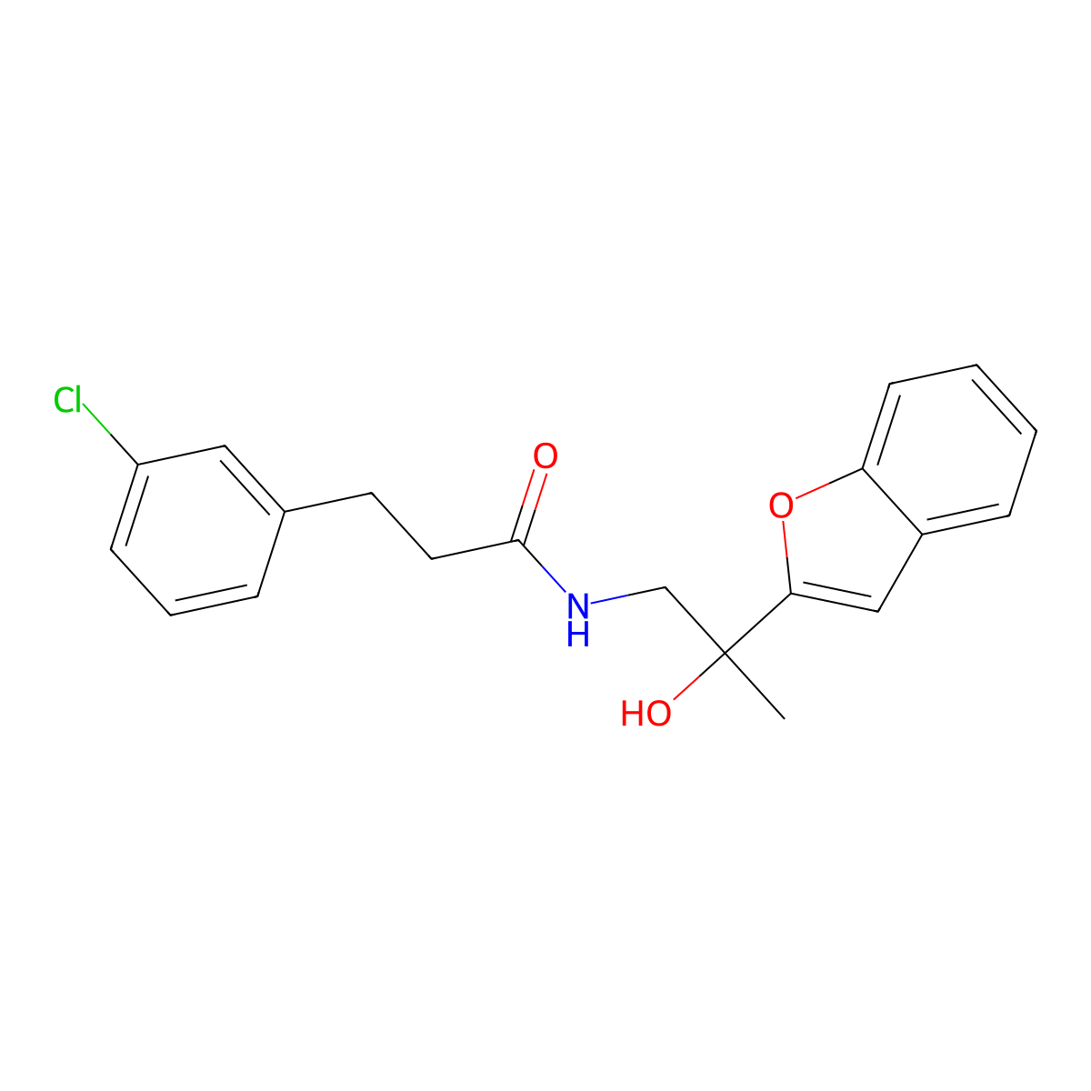 N-(2-(benzofuran-2-yl)-2-hydroxypropyl)-3-(3-chlorophenyl)propanamide molecular structure, CAS 2034545-95-2