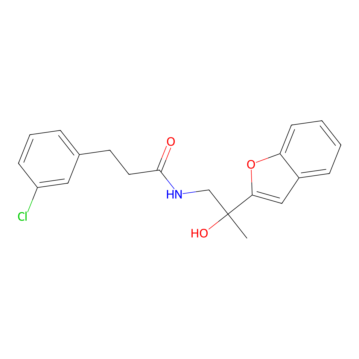 N-(2-(benzofuran-2-yl)-2-hydroxypropyl)-3-(3-chlorophenyl)propanamide molecular structure, CAS 2034545-95-2