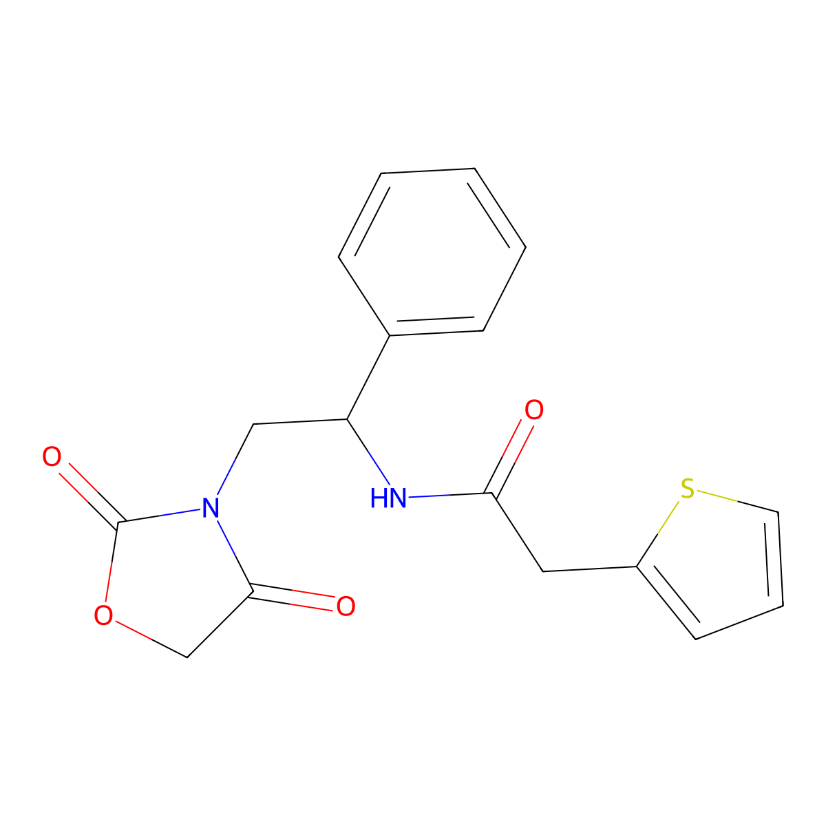 N-(2-(2,4-dioxooxazolidin-3-yl)-1-phenylethyl)-2-(thiophen-2-yl)acetamide molecular structure, CAS 2034546-00-2