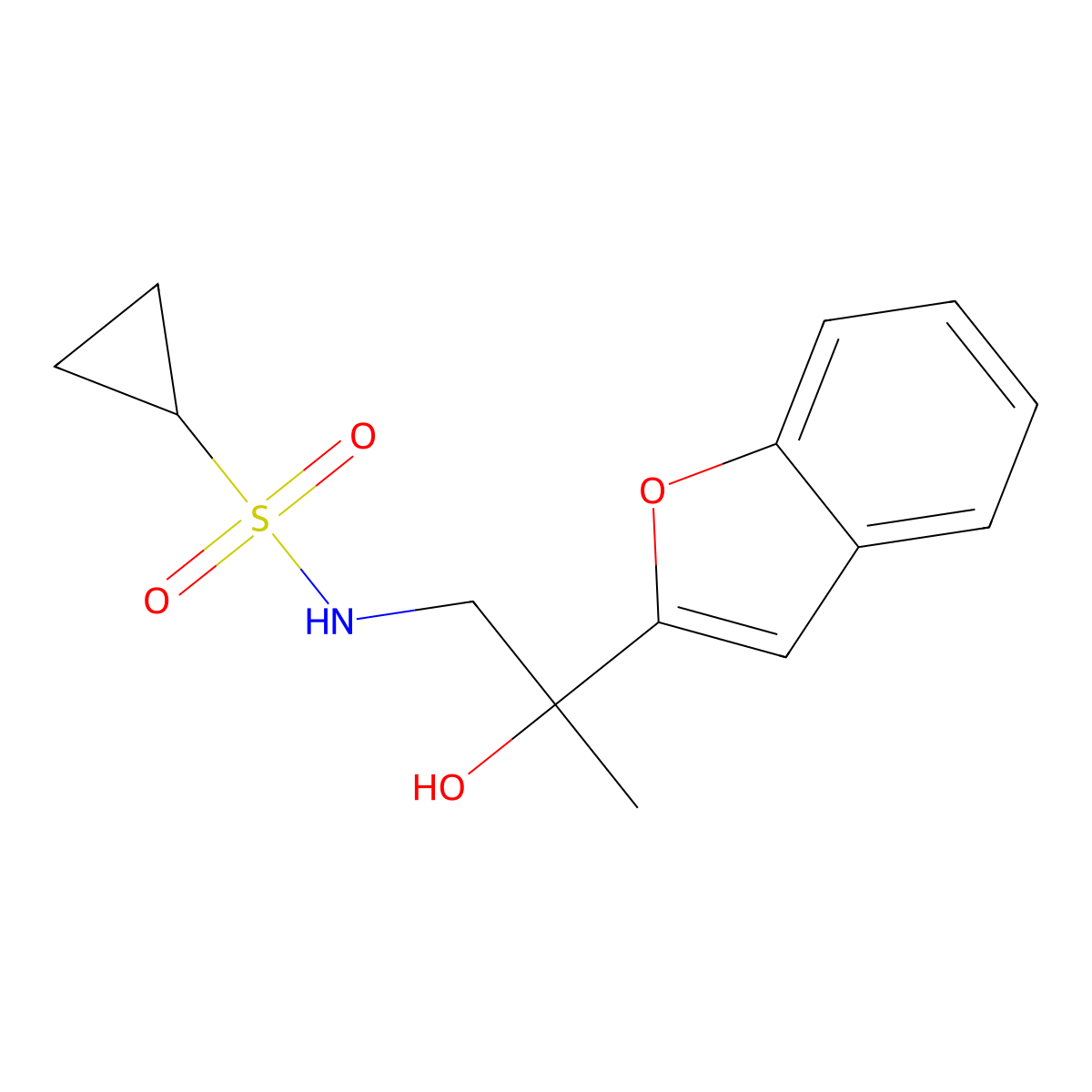 N-(2-(benzofuran-2-yl)-2-hydroxypropyl)cyclopropanesulfonamide molecular structure, CAS 2034546-01-3