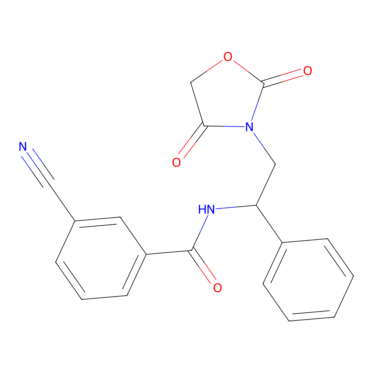 3-cyano-N-(2-(2,4-dioxooxazolidin-3-yl)-1-phenylethyl)benzamide molecular structure, CAS 2034546-08-0