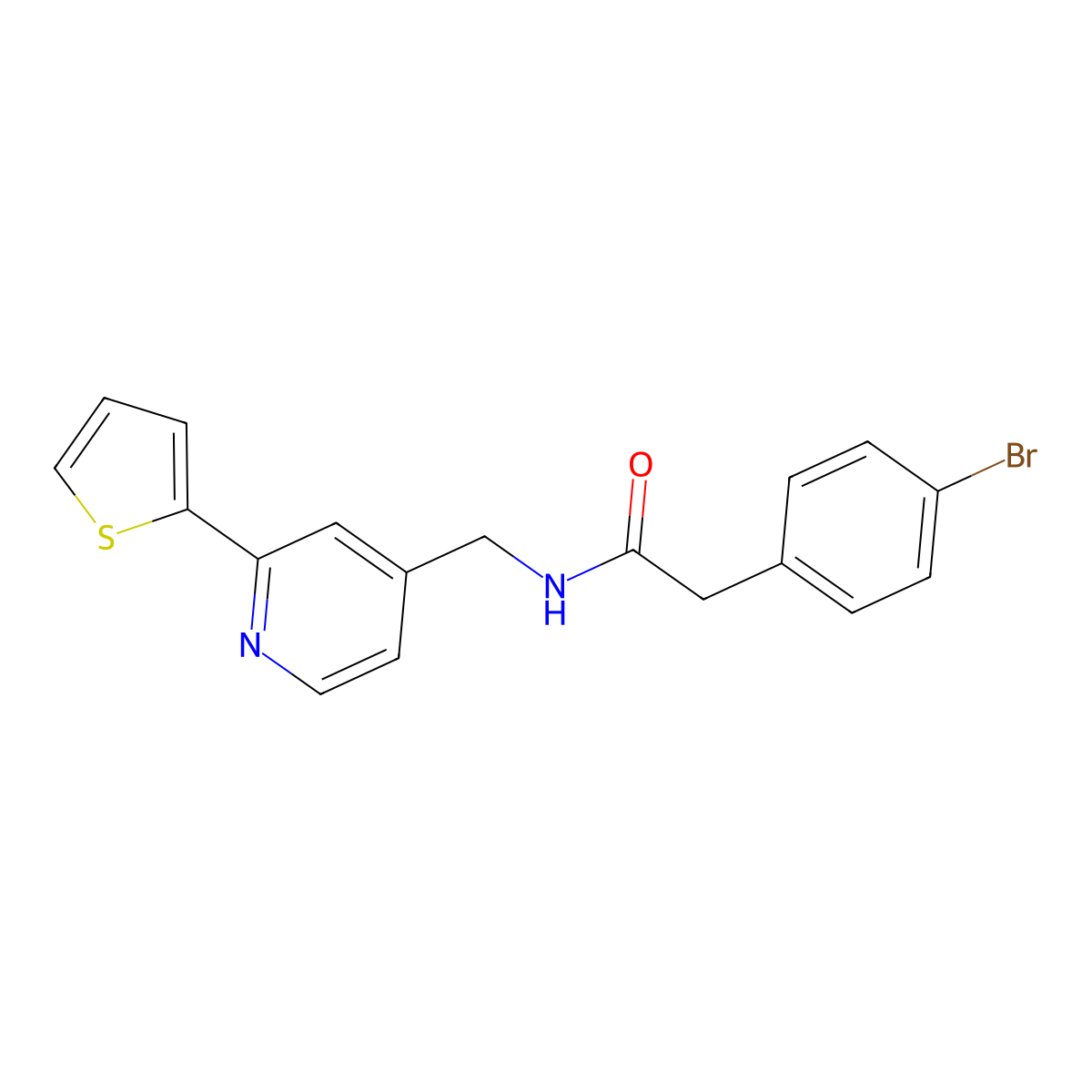 2-(4-bromophenyl)-N-((2-(thiophen-2-yl)pyridin-4-yl)methyl)acetamide molecular structure, CAS 2034546-11-5