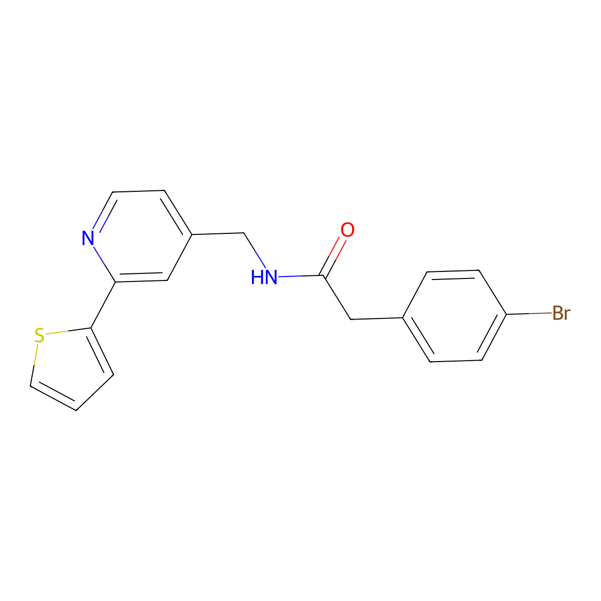 2-(4-bromophenyl)-N-((2-(thiophen-2-yl)pyridin-4-yl)methyl)acetamide molecular structure, CAS 2034546-11-5