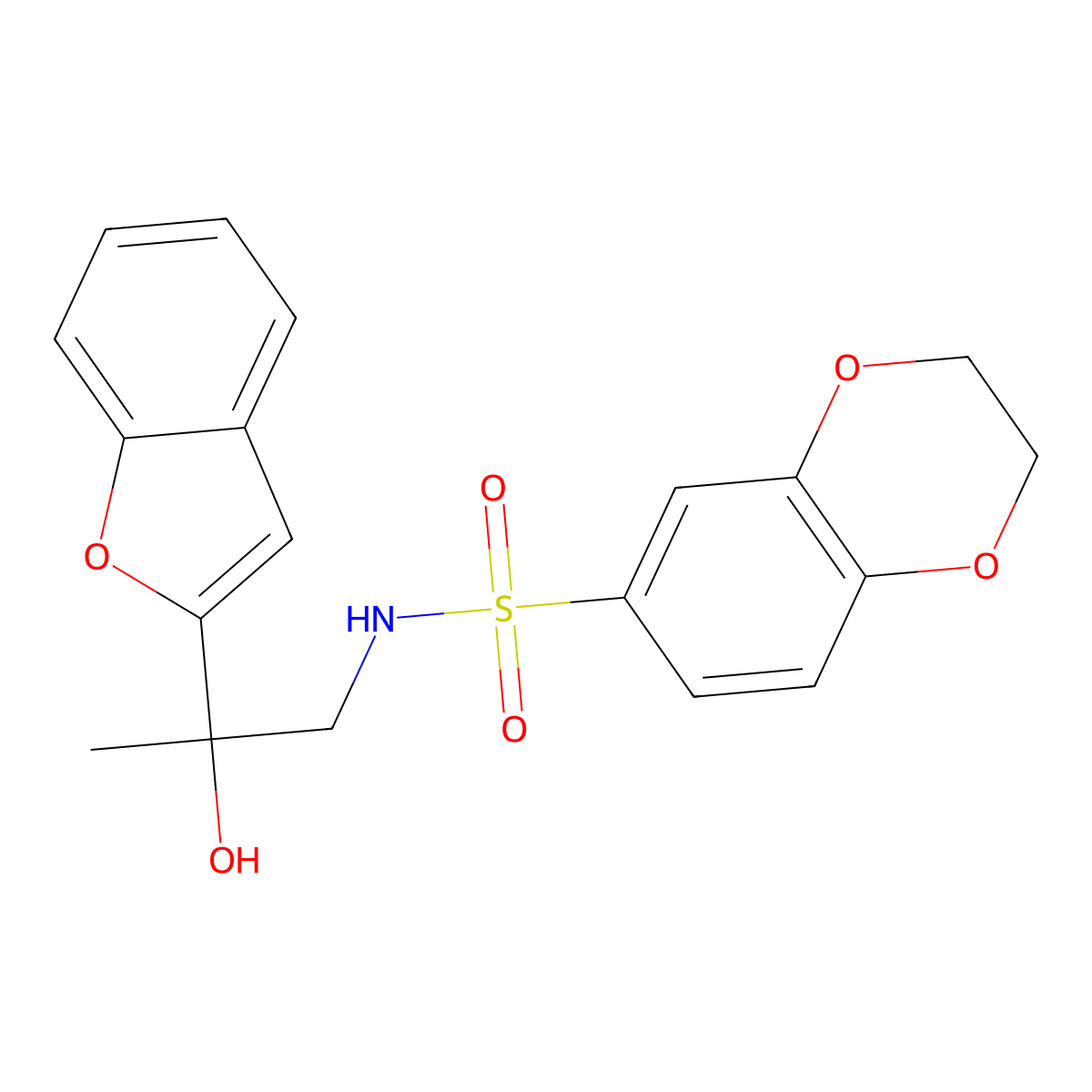 N-(2-(benzofuran-2-yl)-2-hydroxypropyl)-2,3-dihydrobenzo[b][1,4]dioxine-6-sulfonamide molecular structure, CAS 2034546-15-9