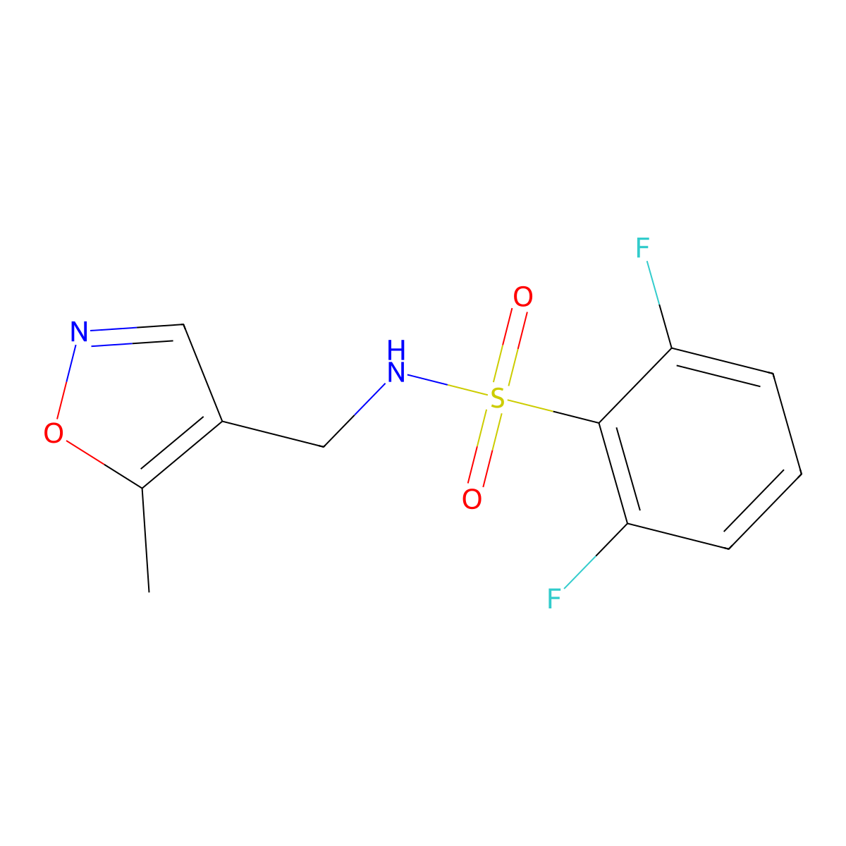2,6-difluoro-N-((5-methylisoxazol-4-yl)methyl)benzenesulfonamide molecular structure, CAS 2034546-16-0