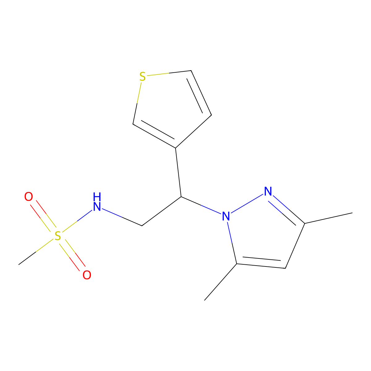 N-(2-(3,5-dimethyl-1H-pyrazol-1-yl)-2-(thiophen-3-yl)ethyl)methanesulfonamide molecular structure, CAS 2034546-18-2