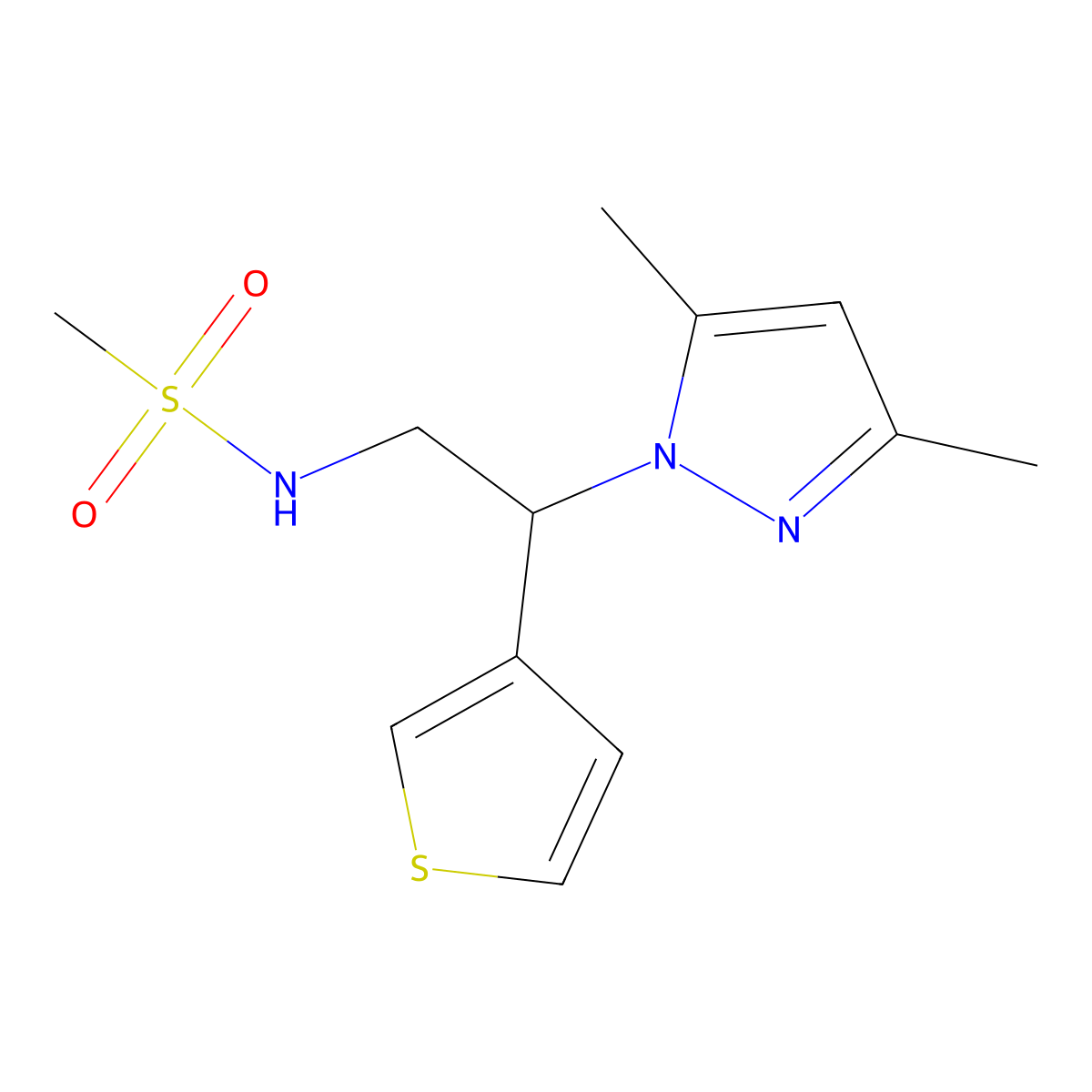 N-(2-(3,5-dimethyl-1H-pyrazol-1-yl)-2-(thiophen-3-yl)ethyl)methanesulfonamide molecular structure, CAS 2034546-18-2