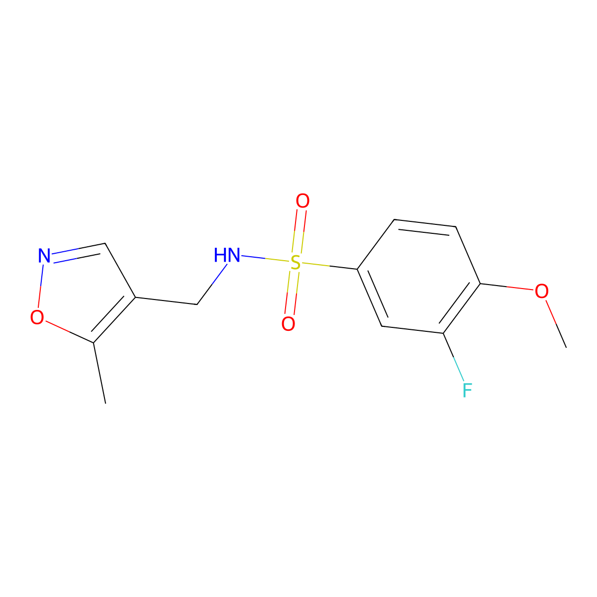 3-fluoro-4-methoxy-N-((5-methylisoxazol-4-yl)methyl)benzenesulfonamide molecular structure, CAS 2034546-27-3