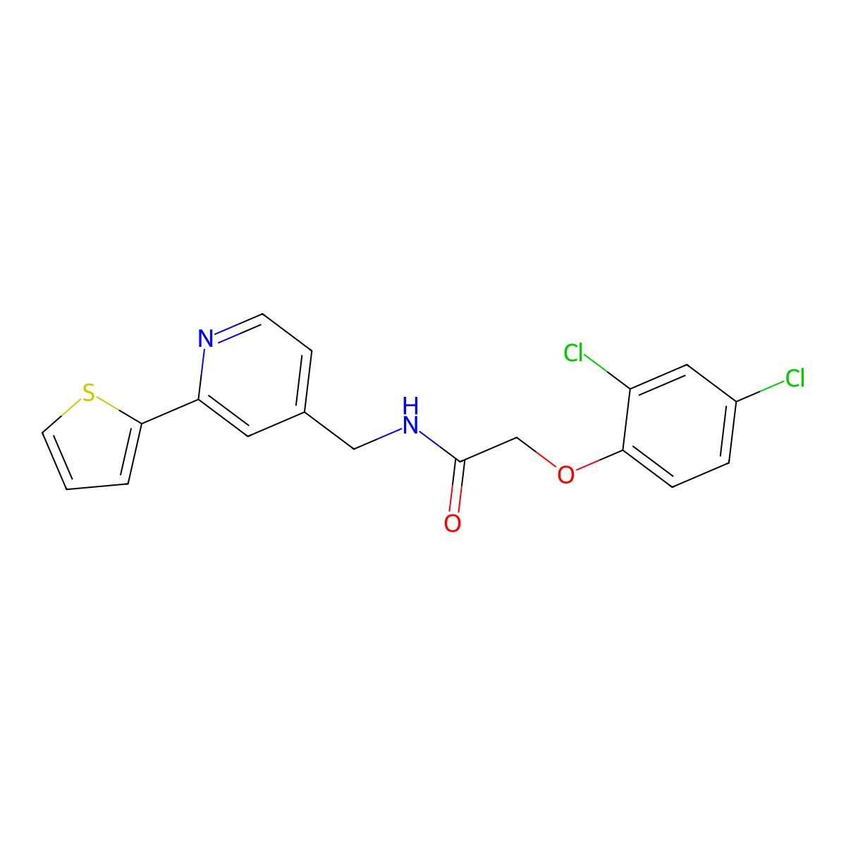 2-(2,4-dichlorophenoxy)-N-((2-(thiophen-2-yl)pyridin-4-yl)methyl)acetamide molecular structure, CAS 2034546-30-8