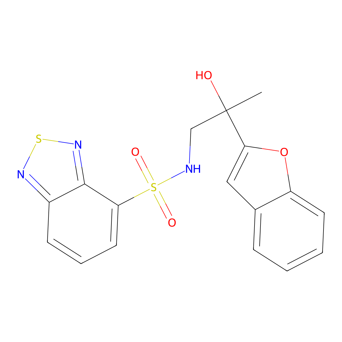 N-(2-(benzofuran-2-yl)-2-hydroxypropyl)benzo[c][1,2,5]thiadiazole-4-sulfonamide molecular structure, CAS 2034546-32-0