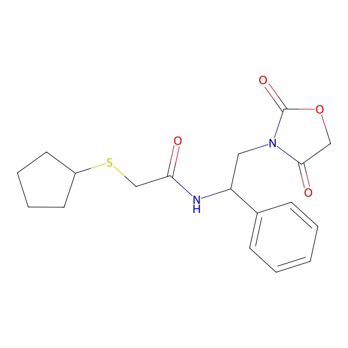 2-(cyclopentylthio)-N-(2-(2,4-dioxooxazolidin-3-yl)-1-phenylethyl)acetamide molecular structure, CAS 2034546-38-6