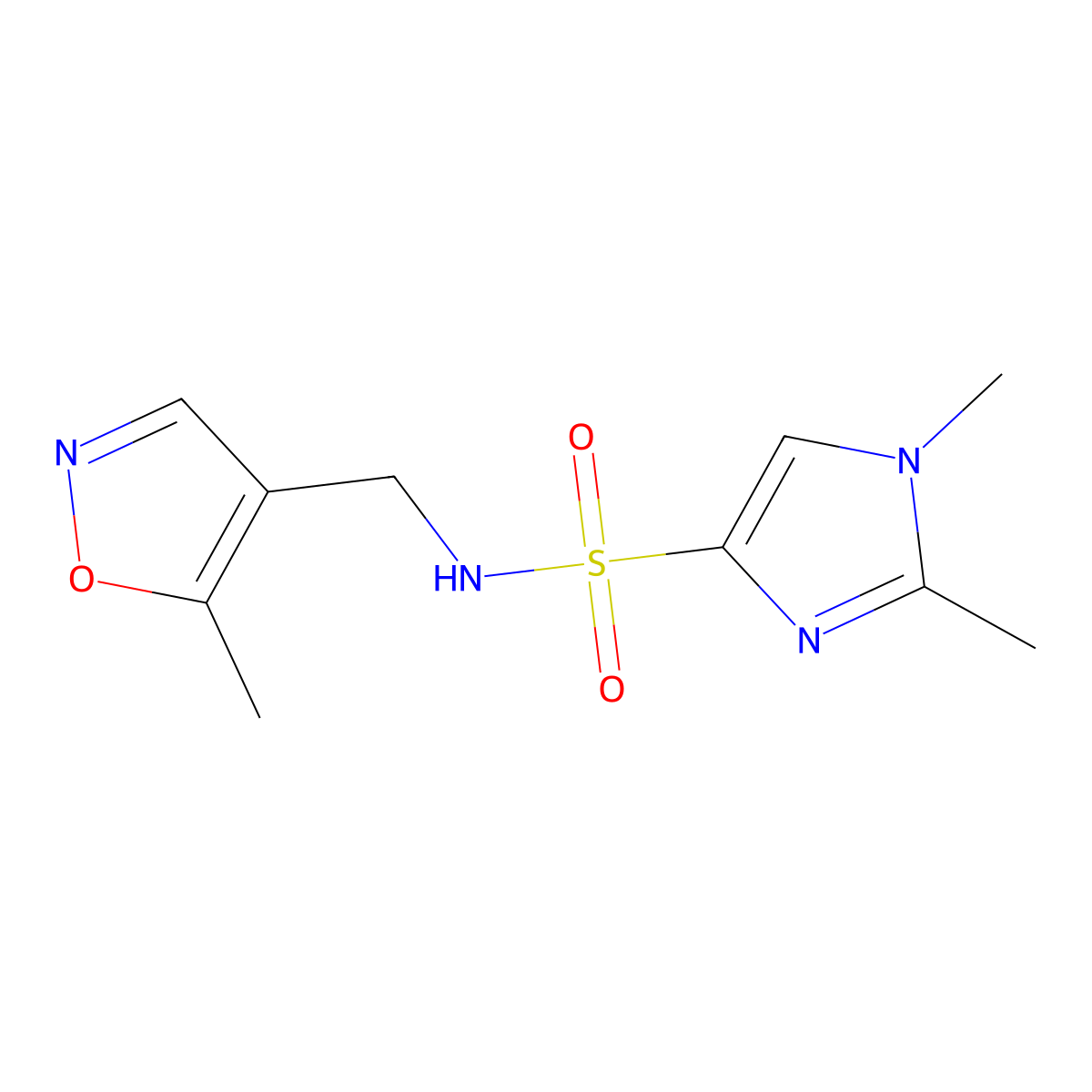 1,2-dimethyl-N-((5-methylisoxazol-4-yl)methyl)-1H-imidazole-4-sulfonamide molecular structure, CAS 2034546-39-7