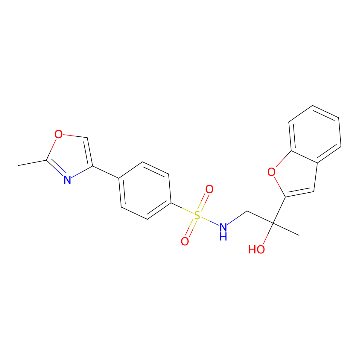 N-(2-(benzofuran-2-yl)-2-hydroxypropyl)-4-(2-methyloxazol-4-yl)benzenesulfonamide molecular structure, CAS 2034546-42-2
