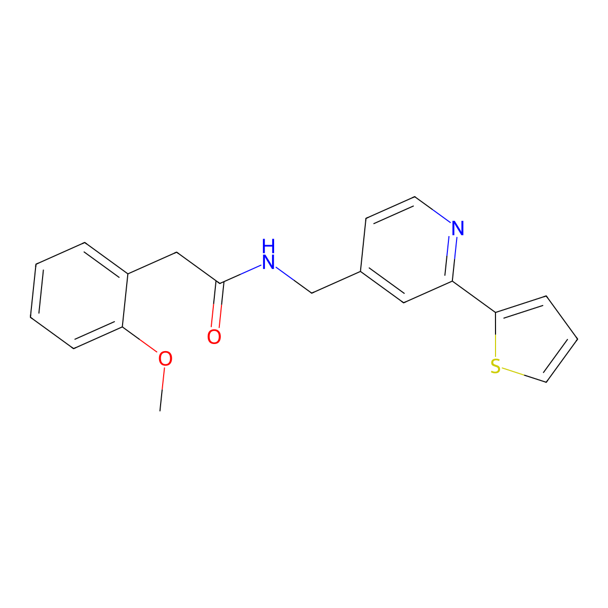 2-(2-methoxyphenyl)-N-{[2-(thiophen-2-yl)pyridin-4-yl]methyl}acetamide molecular structure, CAS 2034546-46-6